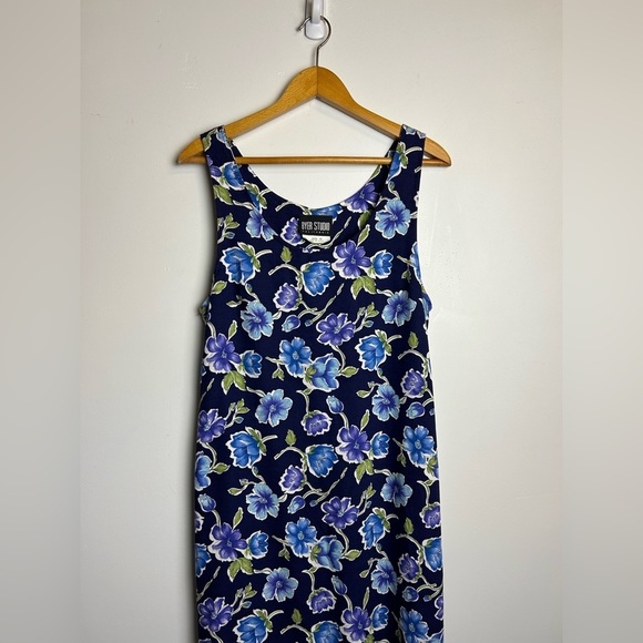 VTG Y2K Byer Studio Women 12 Midi Dress Floral Blue English Country Cottage slit - Picture 4 of 16